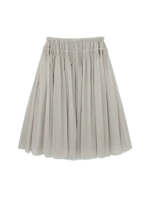 LACE STRING GATHERED LONG SKIRT (GRAY)