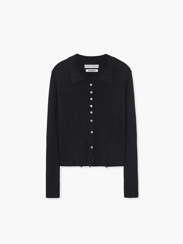 RIBBED COLLAR CARDIGAN_black
