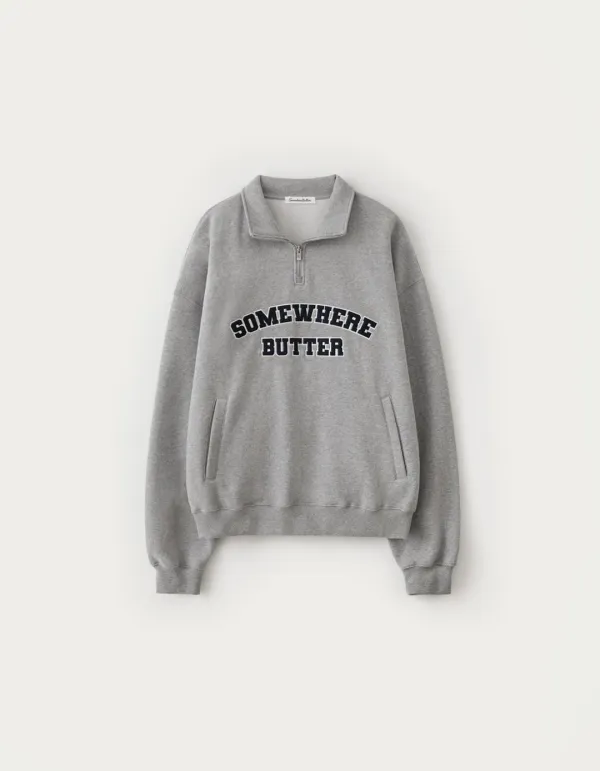 Square Logo Half Zip-Up Sweatshirt - Grey