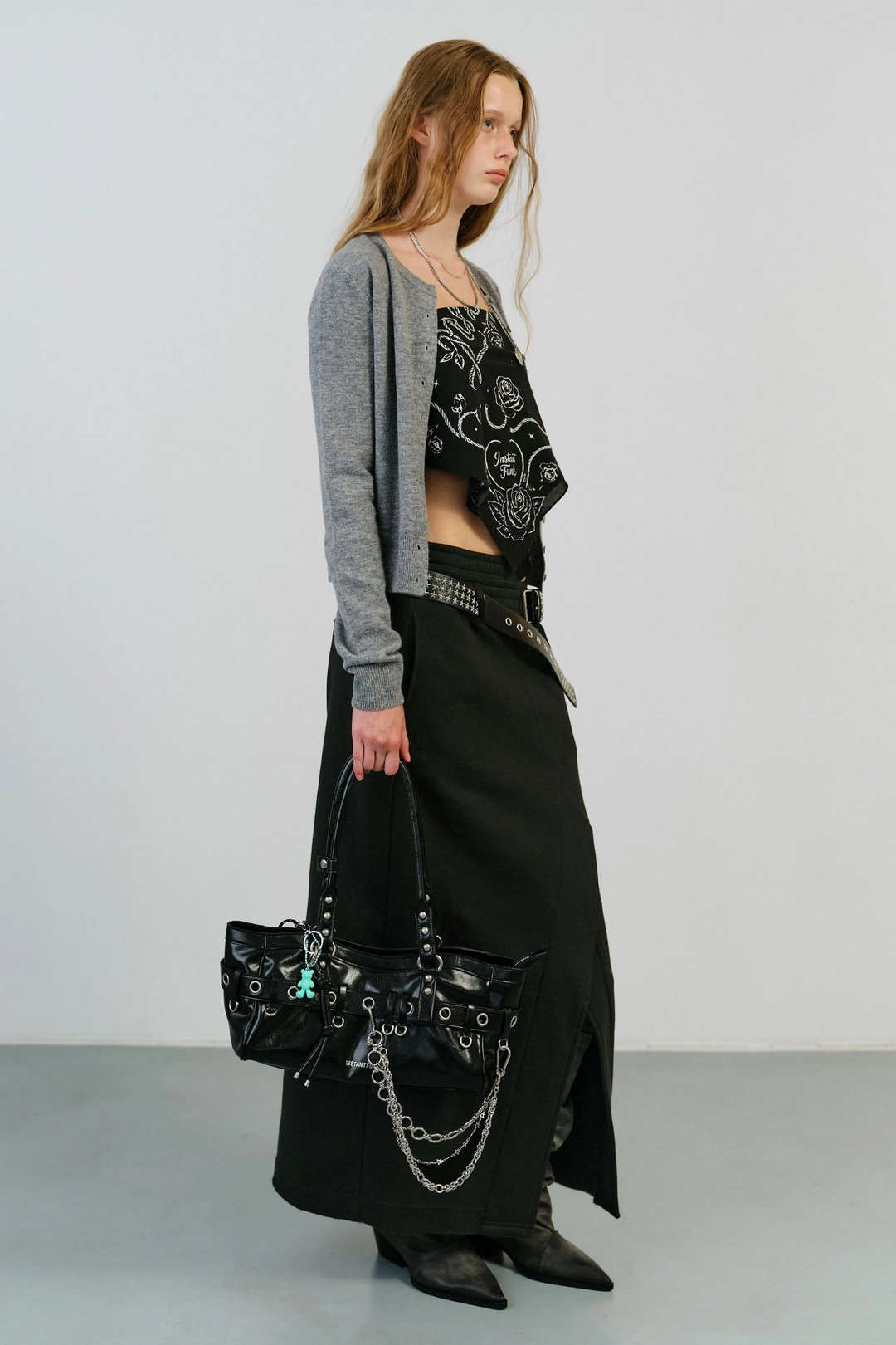 인스턴트펑크 BELT DETAIL JERSEY LONG SKIRT - BLACK 상품 이미지 2