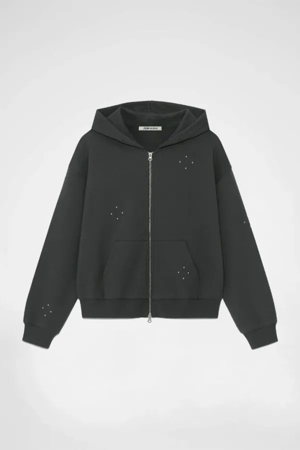 DEW STUDDED ZIP-UP HOODIE / CHARCOAL