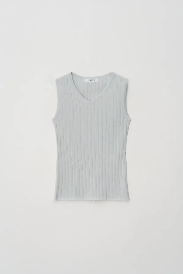 Fine Rib V-neck Sleeveless