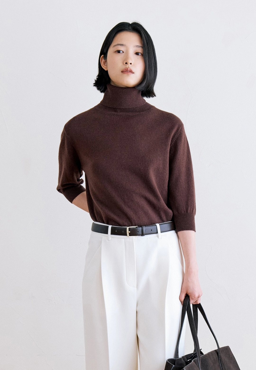 노티아 WOOL100 TURTLE NECK HALF KNIT - BROWN 상품 이미지 2