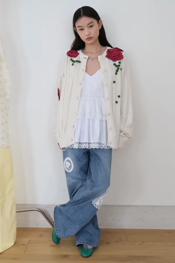 SN Flower Overfit Cardigan (Cream)
