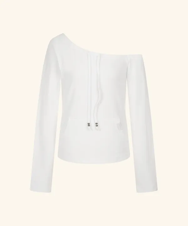 Letters Off-Shoulder Pocket T-Shirt (Ivory)