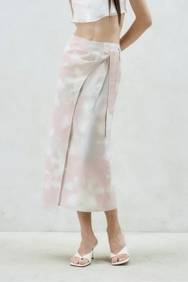 PRINTED WRAP MIDI SKIRT