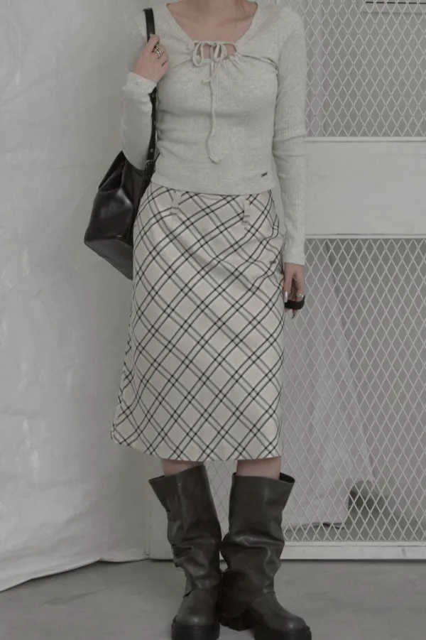 Plaid Midi Skirt (beige)