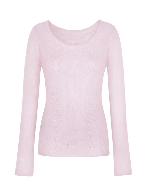 Hairy See-Through One Shoulder Knit T