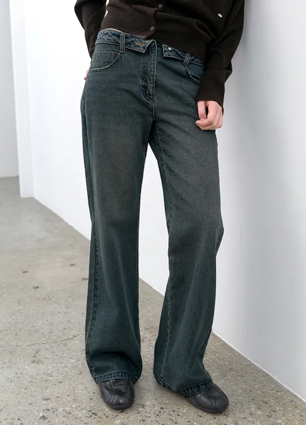 (PT-5846)REVERSE WAISTBAND BOOTSCUT JEAN