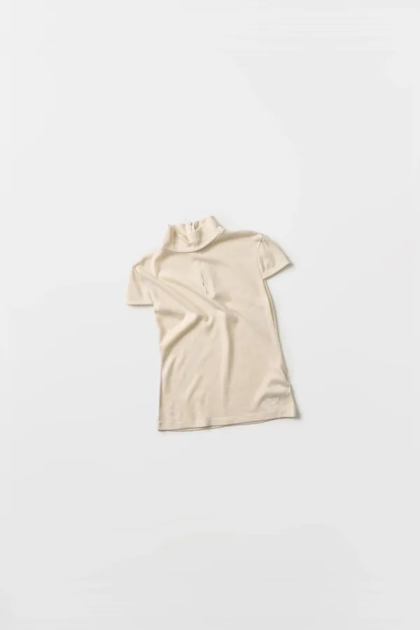 Jersey Cap-sleeve Turtleneck Top