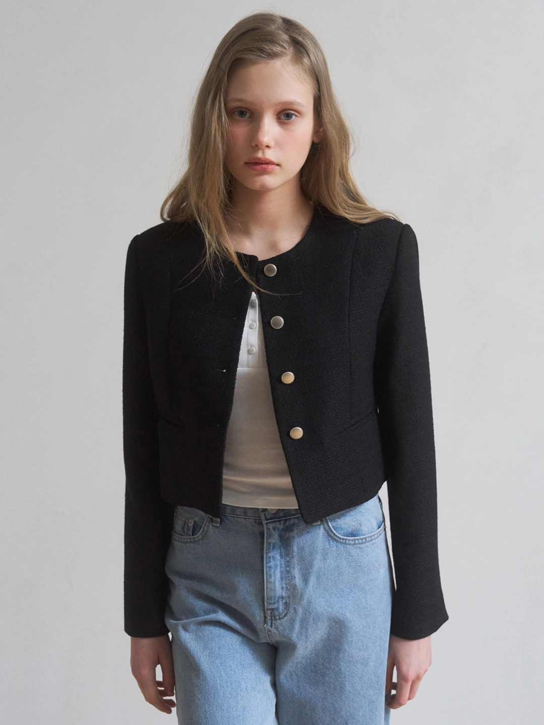 어몽 A CROPPED TWEED JACKET_BLACK 상품 이미지 1