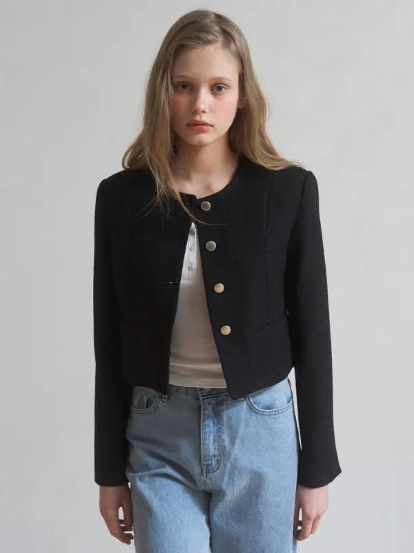 A CROPPED TWEED JACKET_BLACK