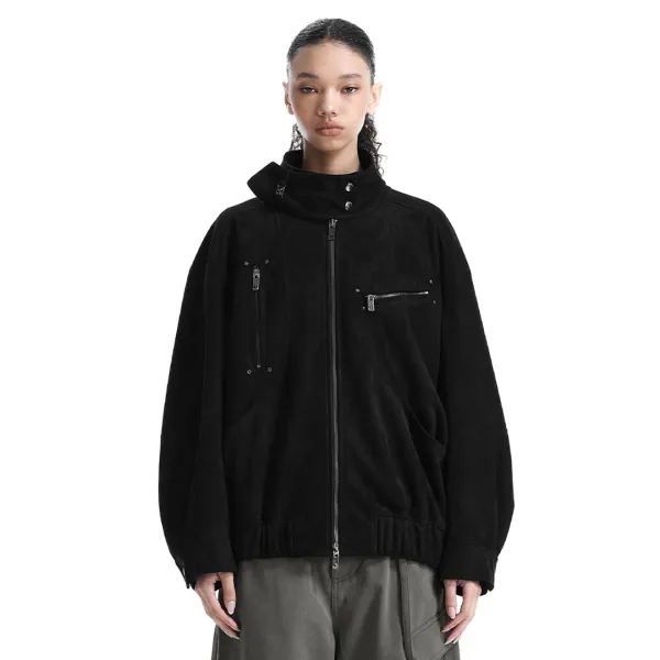 Tie-Detail Suede Jumper [ Black ]