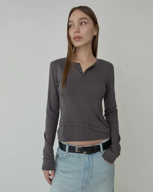 DOUBLE LAYER CUT_OUT TEE - CHARCOAL