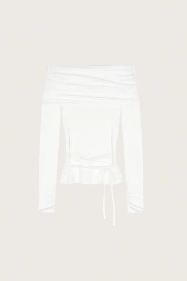 Sheer Ballet Draped Top, White