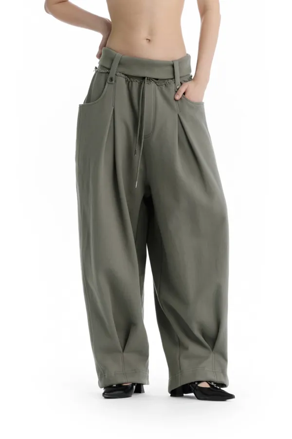 Double Waist Sweat Pants [ Khaki ]