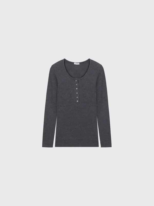 Slim Rib Henley Tee (Gray / Ash Navy / Dark Green)