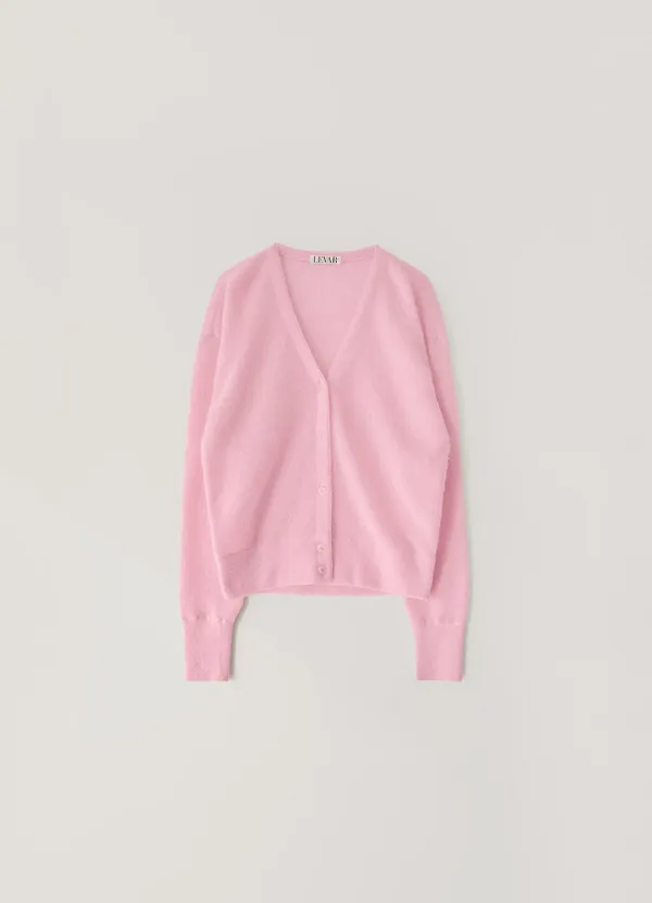 Plain Mohair V-Neck Cardigan - Bubble Pink