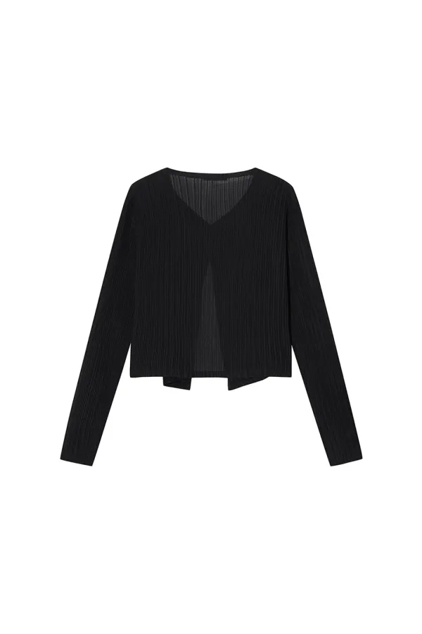 AUBE PLEATS CARDIGAN [BLACK]