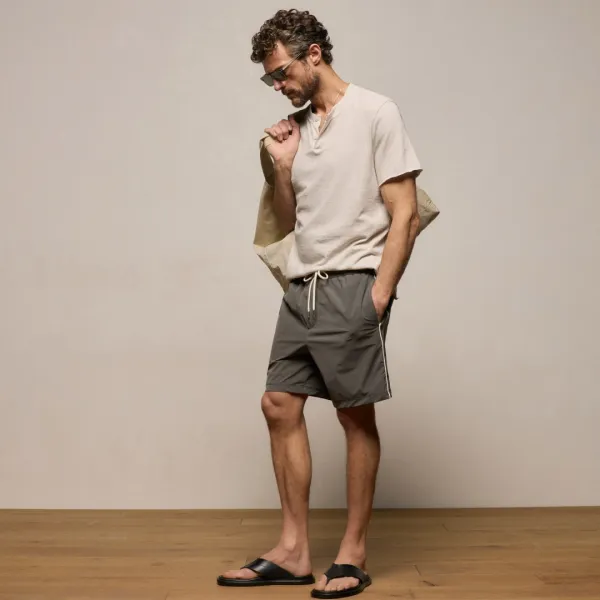 Contrast Piped Boardshort - Granite/Ivory