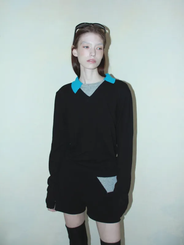 [10.26 순차 출고] LAYERED COLOR PANEL KNIT (BLACK)