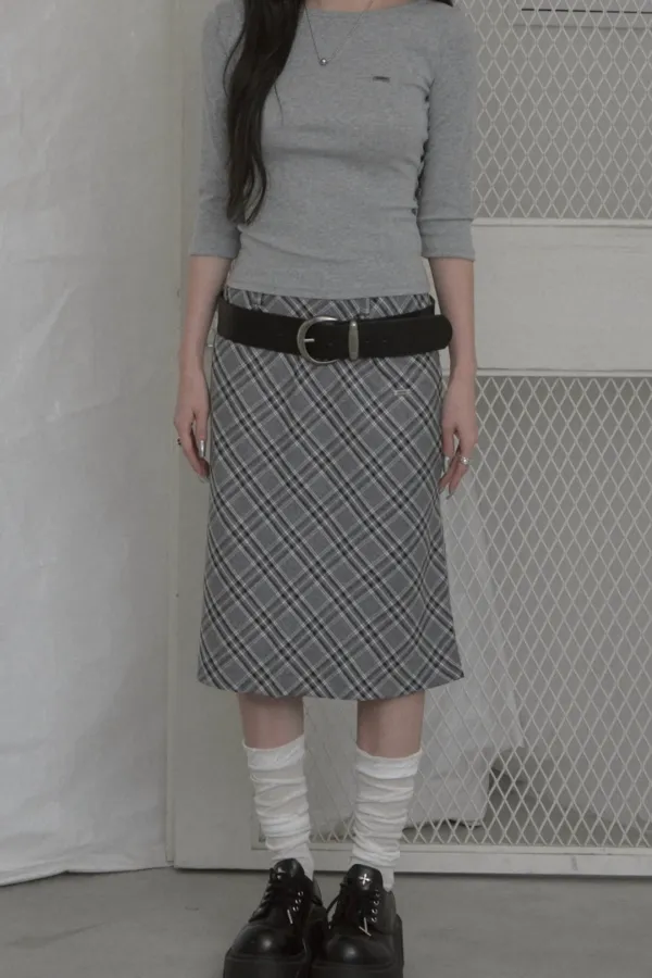 Plaid Midi Skirt (gray)