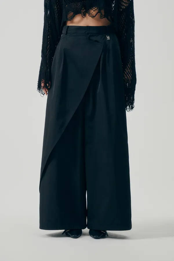 Oblique Wrap Pants [ Black ]