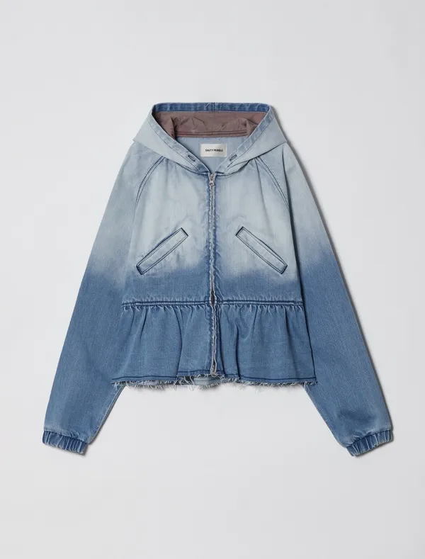 GRADATION DENIM FLARED HOOD ZIP UP [BLUE]