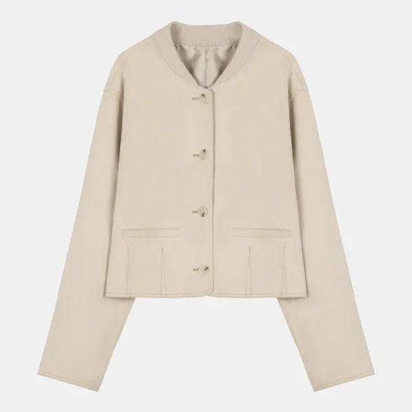 faux suede cropped blouson (ecru)