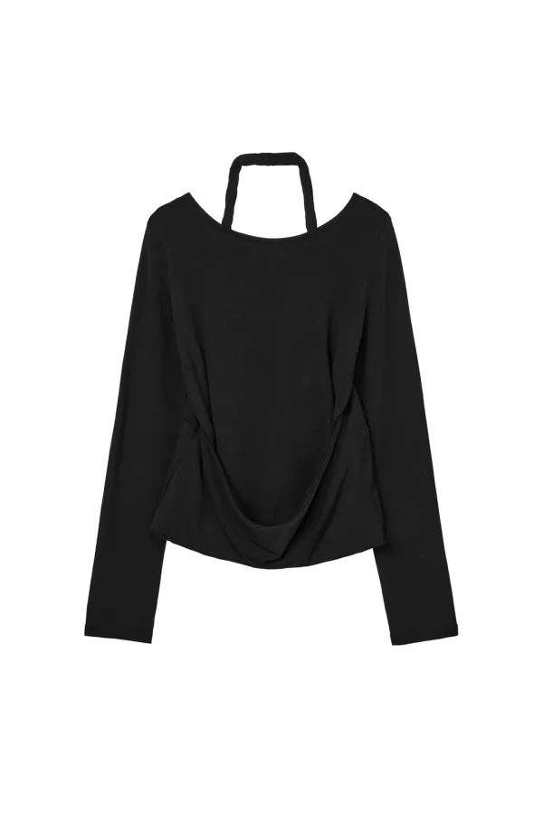 LAYERED HALTER NECK LONG SLEEVE IN BLACK