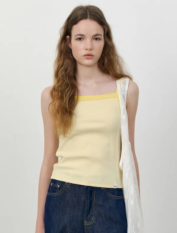 Fruit embroidery square neck tank top_Yellow