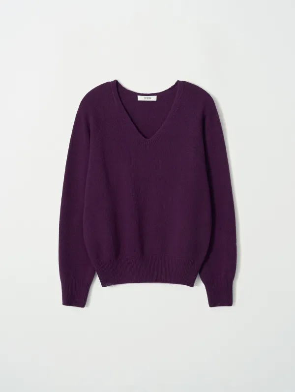 Bailey Cashmere V-neck Pullover (Grape)