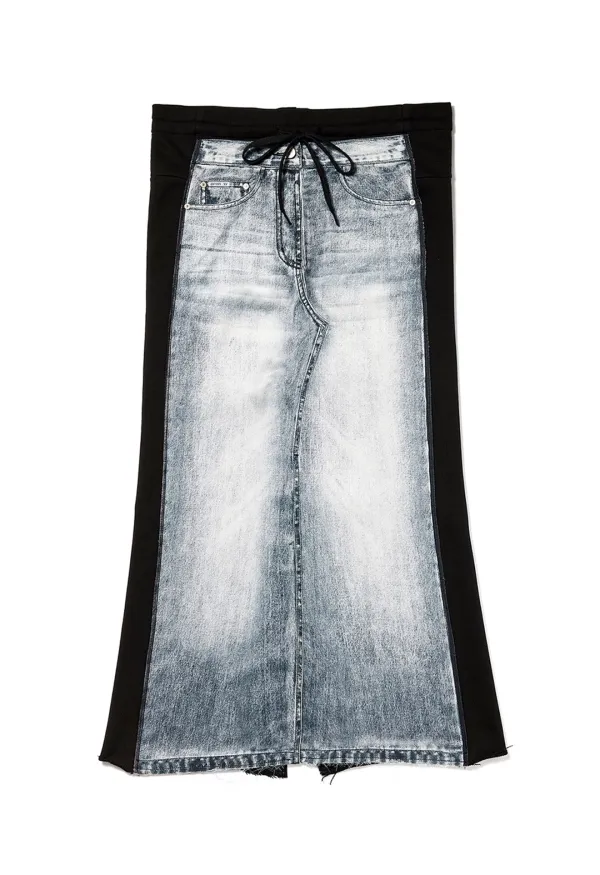 FRONT JEAN EFFECT JERSEY SKIRT, BLACK