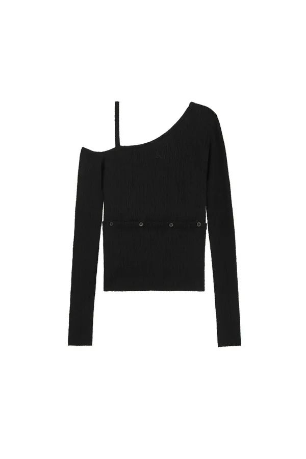 [3RD] TWO WAY RIBBED OFF SHOULDER KNIT TOP V2 (BLACK)