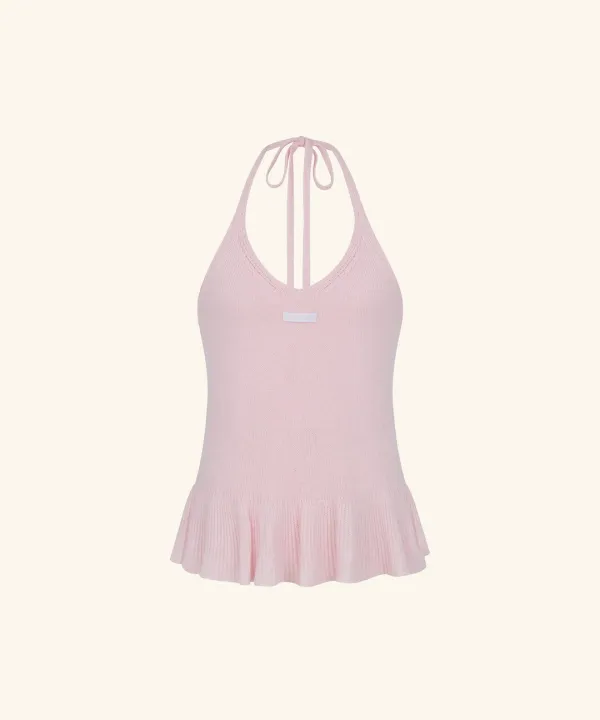 [9/22 11:00am Coming soon] Letters Halter-Neck Wool Bustier (Pink)