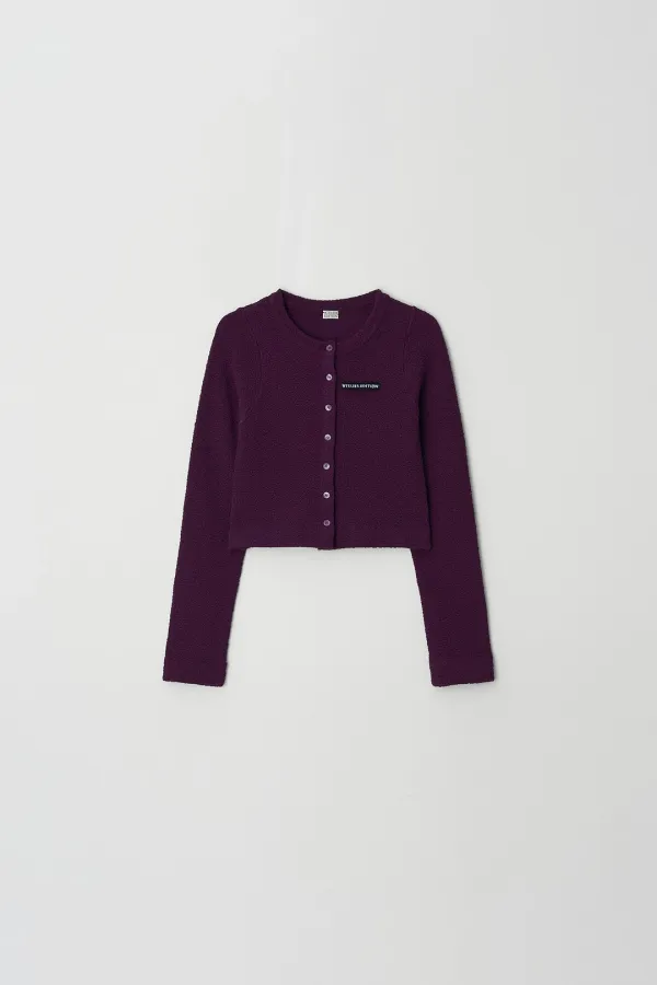 Jacquard Wrinkle Button Cardigan (plum)