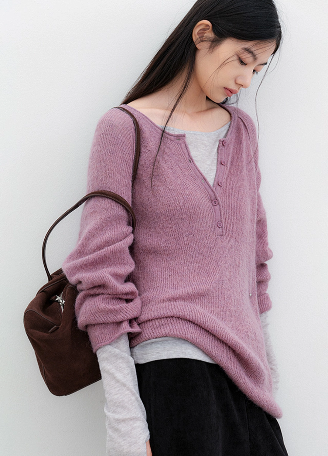 아뜰리에 나인 (T-7306)SHEER HENLEY NECK KNIT 상품 이미지 2