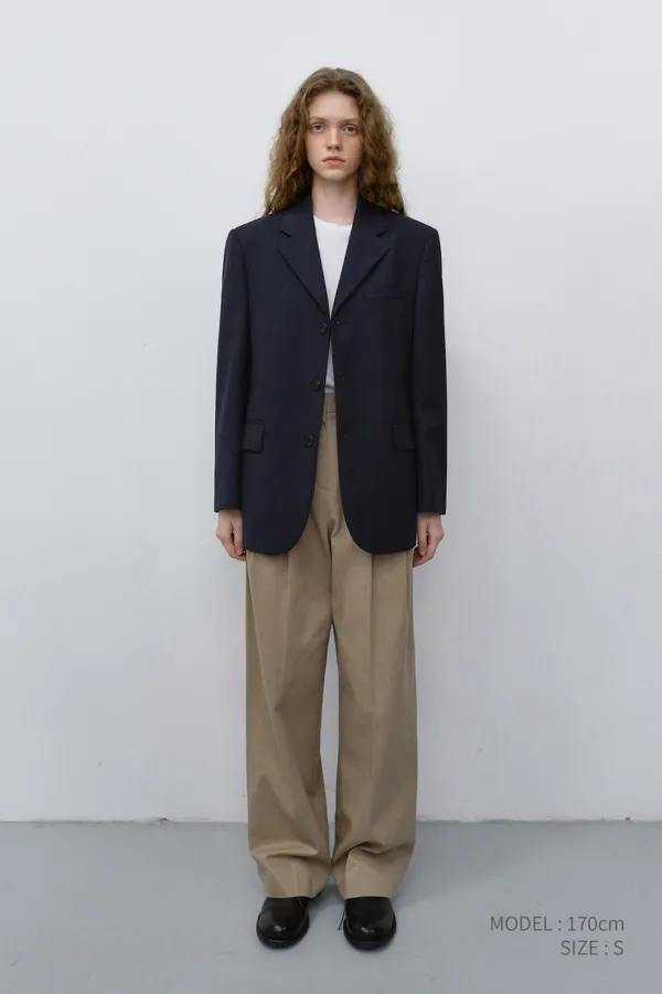 UNISEX CLASSIC 3 BUTTON WOOL BLAZER NAVY STRIPE_UDJA6C106N1