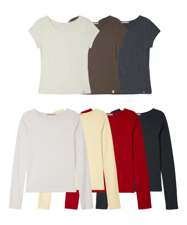 [2 PACK]Essential Tencel Long Sleeve&Angora Half Tee