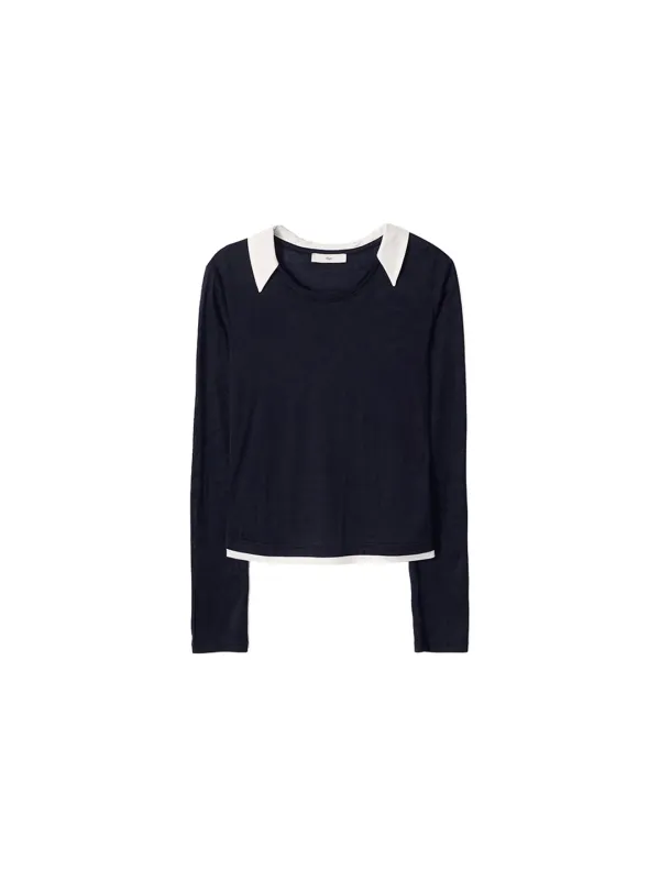 Collar Jersey Top Navy