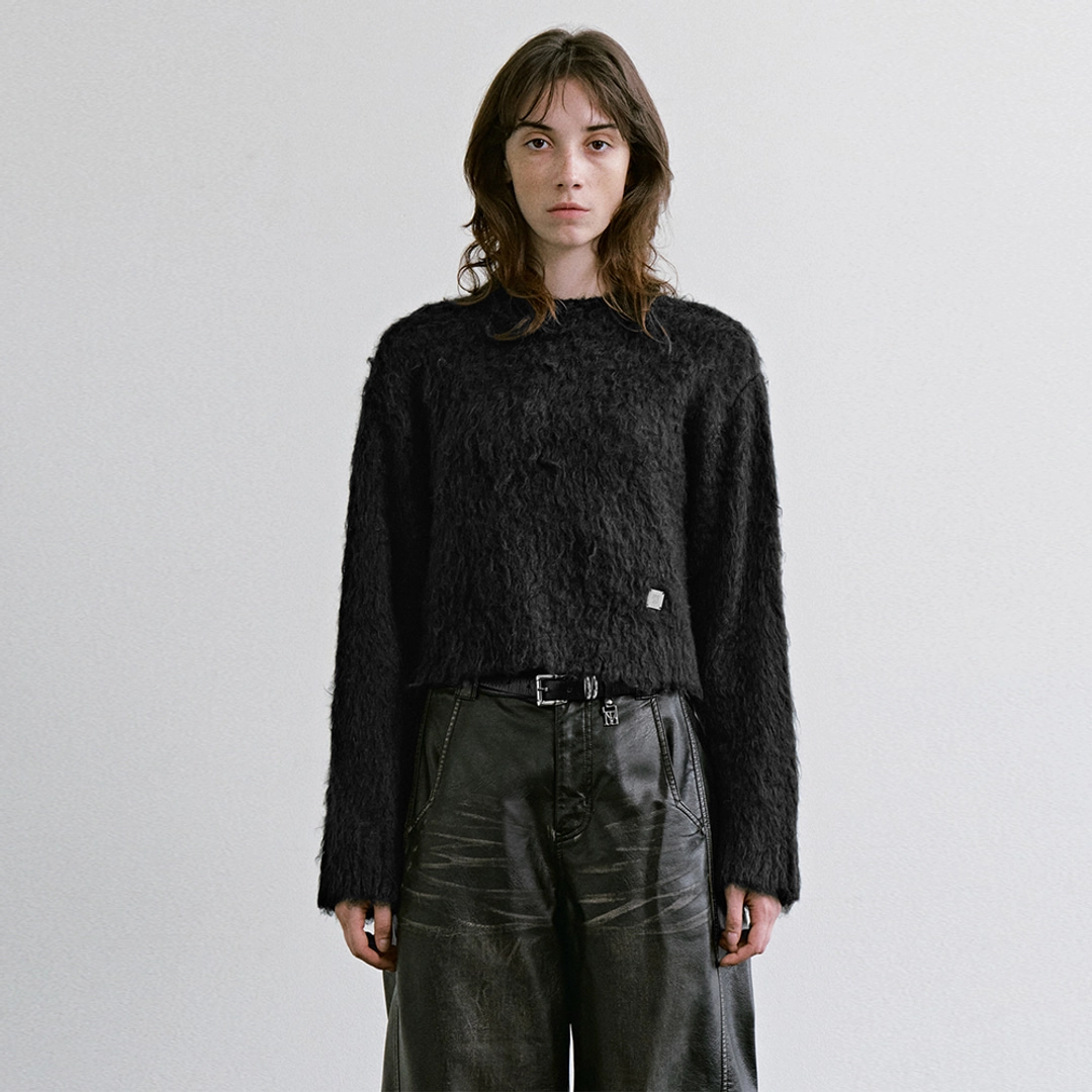 트리밍버드 Shaggy Cropped Knit Pullover [ Black ] 상품 이미지 2