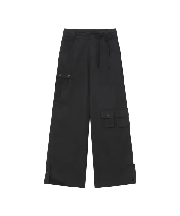 Shirring pocket wide pants BLACK