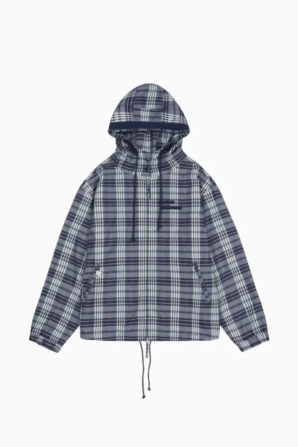 SHIRT HOODED ZIP-UP, PURPLE CHECK