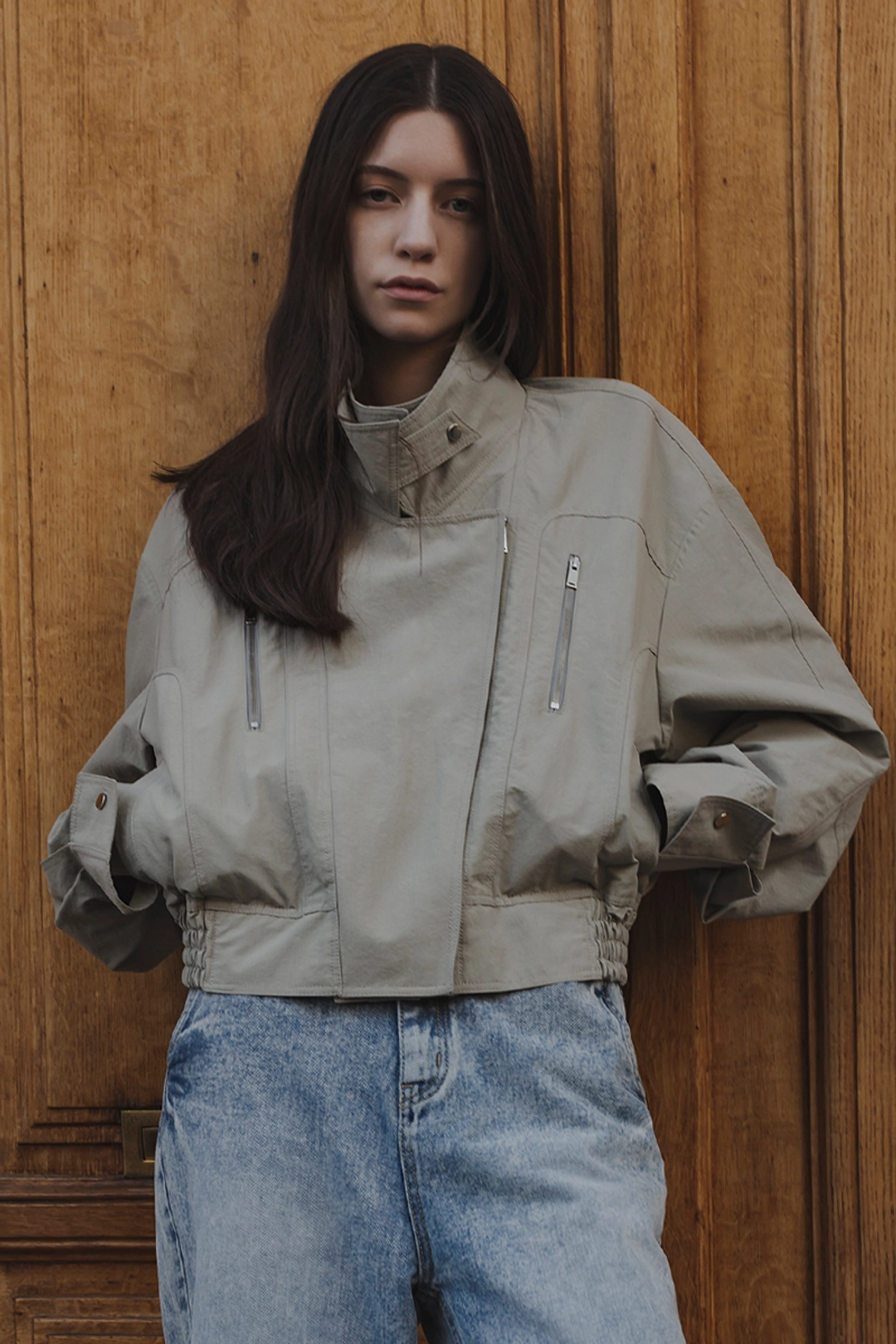 리이 BIKER COTTON-BLEND JACKET OLIVE 상품 이미지 2