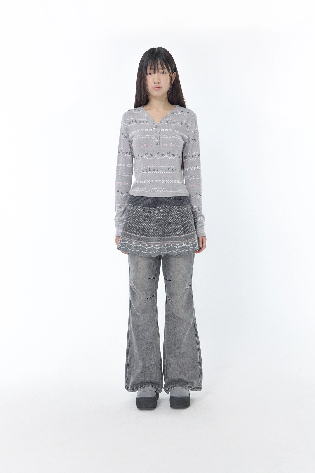 허그유어스킨 [9월 28일 출고] Nordic henry neck top (Gray) 상품 이미지 2