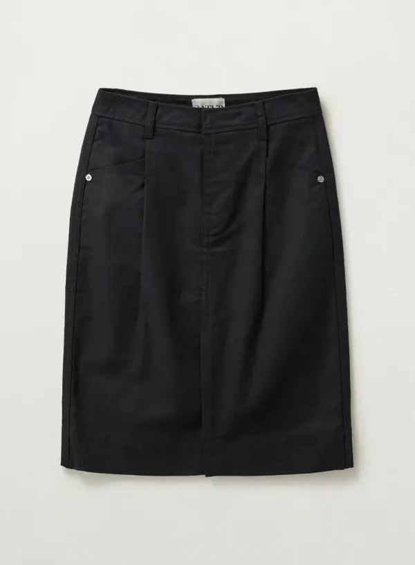 (W) Cotton Pencil Slit Skirt - Black