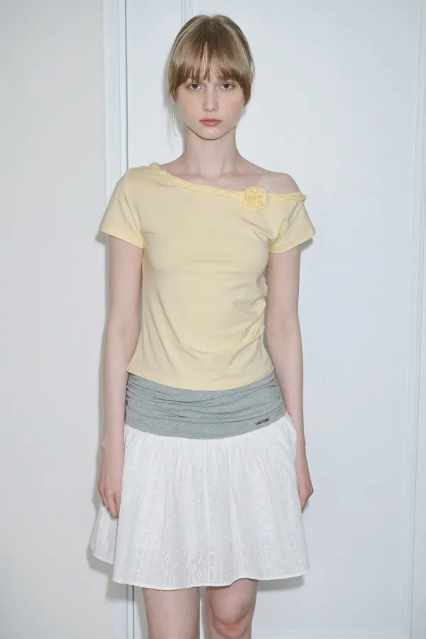 Eyelet Mix Flare Skirt (White)