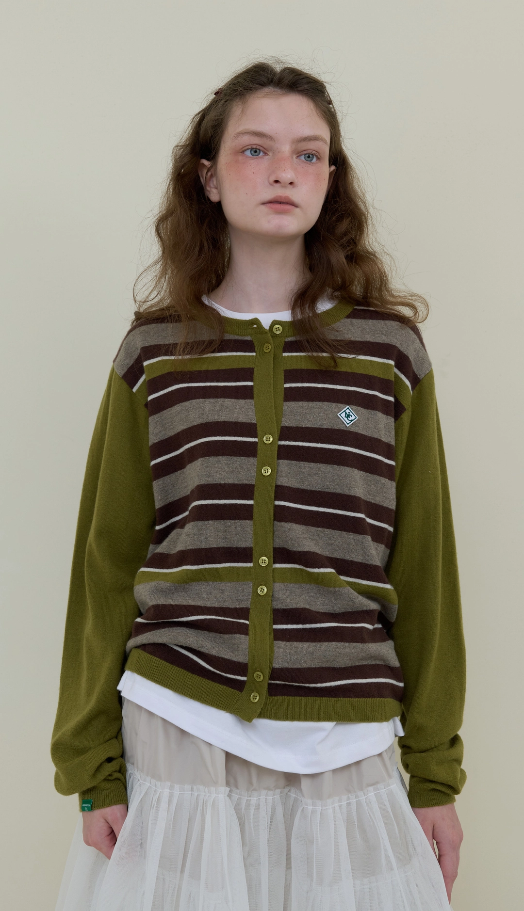 노컨텐츠 235. Cashmere Wool Stripe Cardigan _ Olive 상품 이미지 2