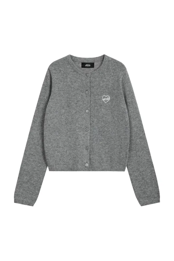 (W) HEART KNIT CARDIGAN-MELANGE GRAY