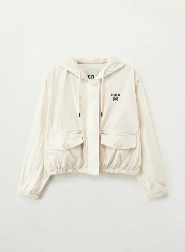 (W) Crop Hood Wind Jacket - Cream